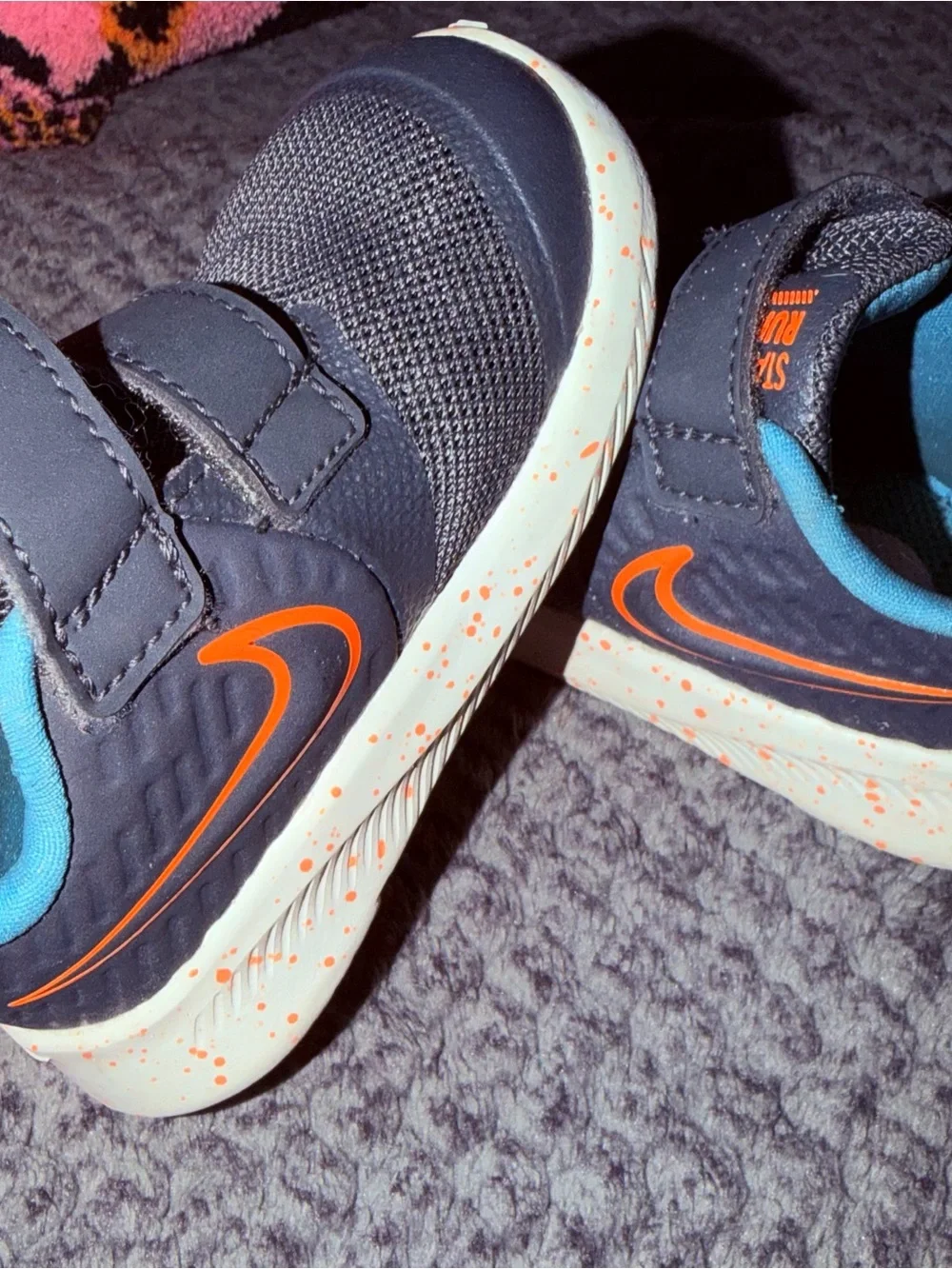 Nike Kids Navy and Bright Orange Velcro Sneakers